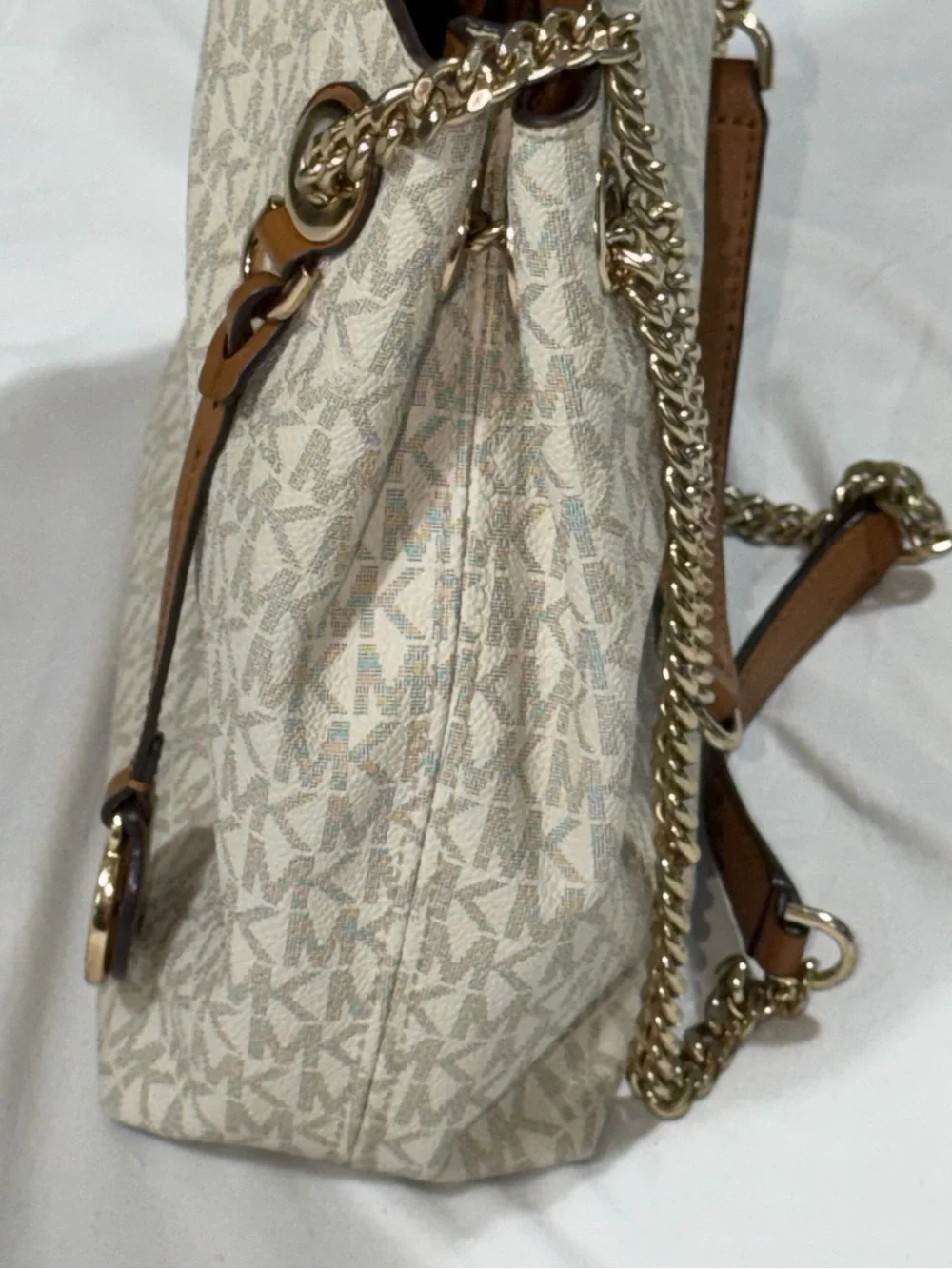 Michael Kors Susannah Medium Vanilla MK Logo Chain Shoulder Tote Bag
